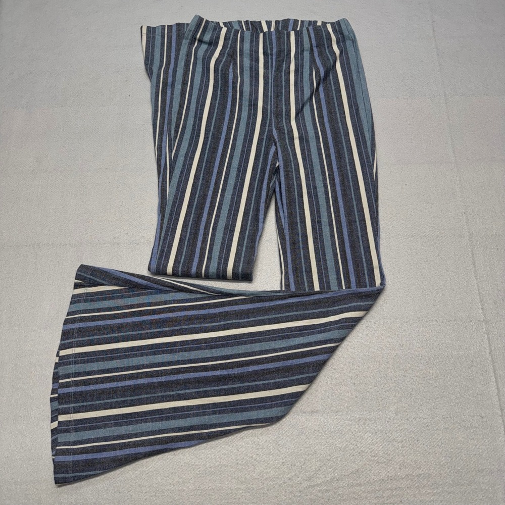 Free People Striped Flare Pants Womens XS Blue Bell Bottom Elastic Waist Boho